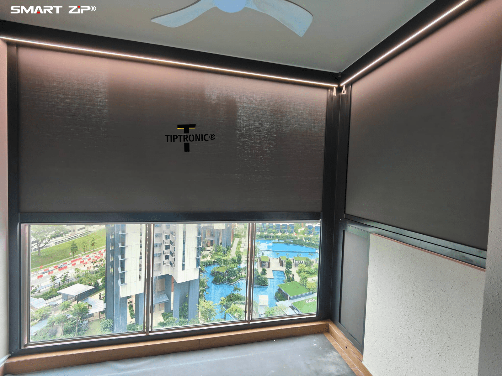 SmartZip Tiptronic blinds with integrated LED lighting at Normanton Park condominium